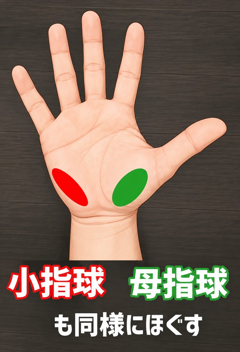 小指球・母指球も同様にほぐす