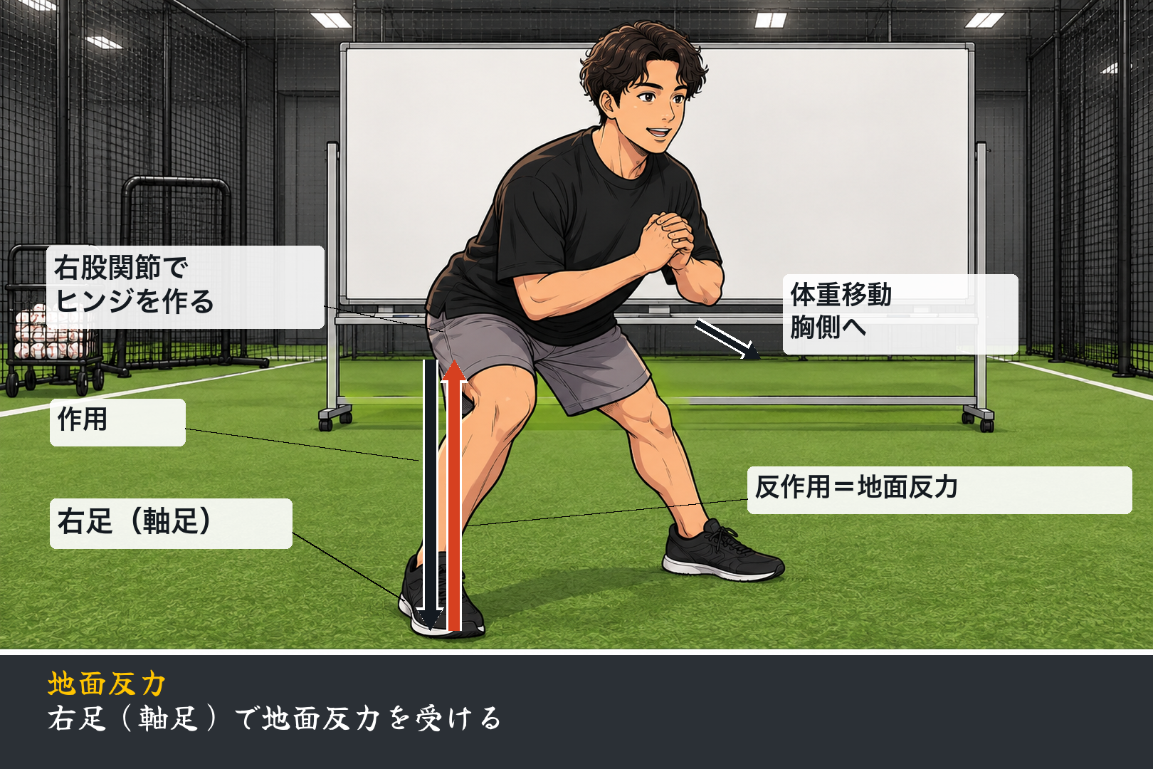 作用・反作用と地面反力の図