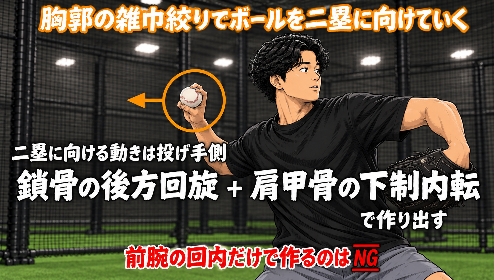 胸郭の雑巾絞りで逆回旋